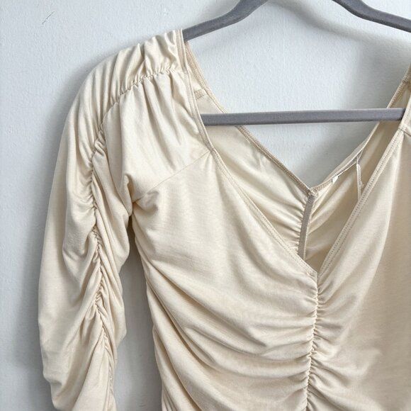 NEW Reformation Leonora Long Sleeve Ruched Knit Top in Cream Women’s Size Medium - Picture 3 of 7
